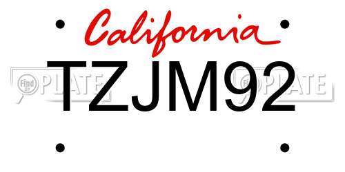 TZJM92 California License Plate