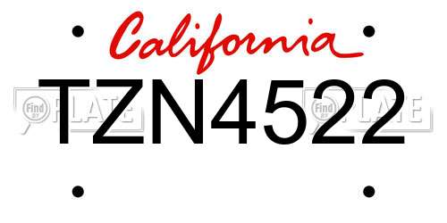 TZN4522 California License Plate