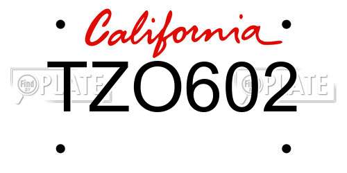 TZO602 California License Plate