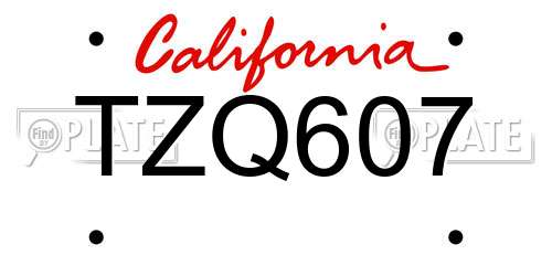 TZQ607 California License Plate