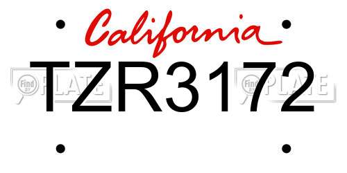 TZR3172 California License Plate