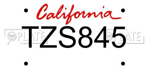 TZS845 California License Plate
