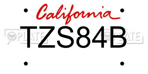 TZS84B California License Plate
