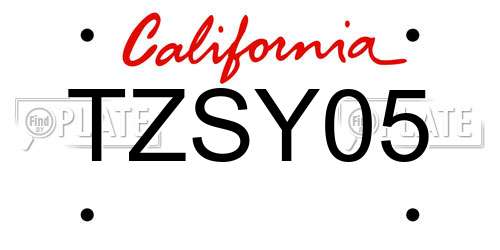 TZSY05 California License Plate