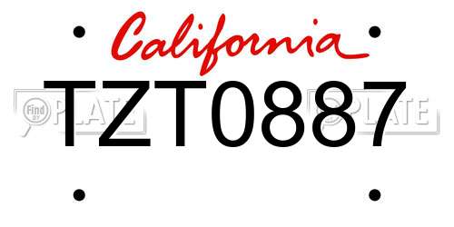 TZT0887 California License Plate