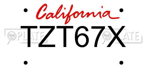 TZT67X California License Plate