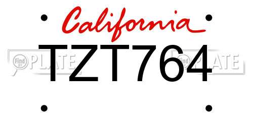 TZT764 California License Plate