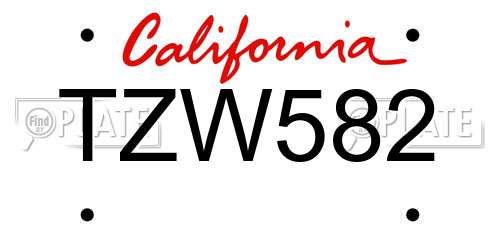 TZW582 California License Plate