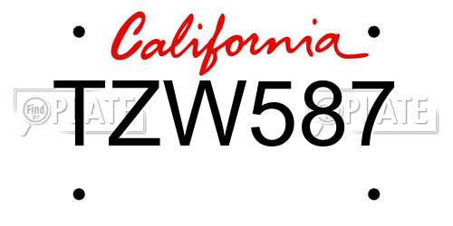 TZW587 California License Plate