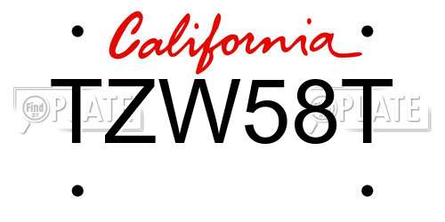 TZW58T California License Plate