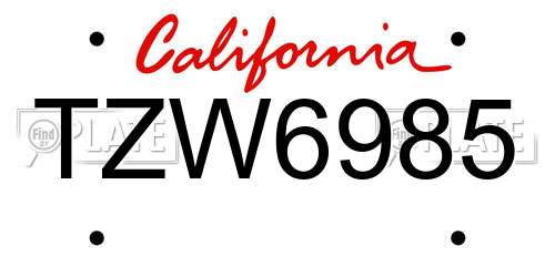 TZW6985 California License Plate