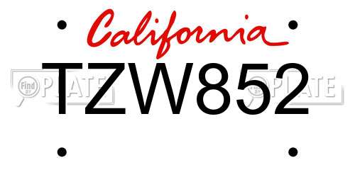 TZW852 California License Plate