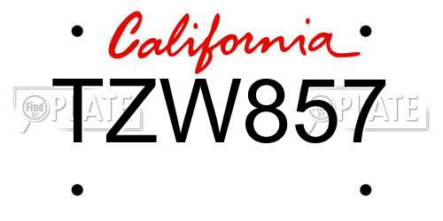 TZW857 California License Plate