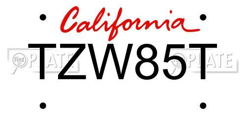 TZW85T California License Plate