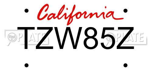 TZW85Z California License Plate