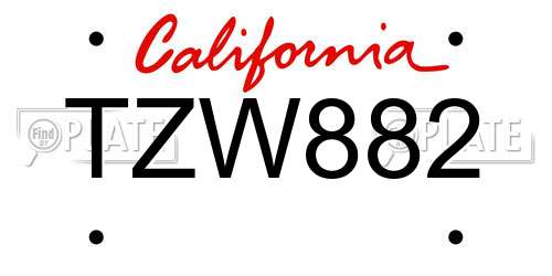 TZW882 California License Plate