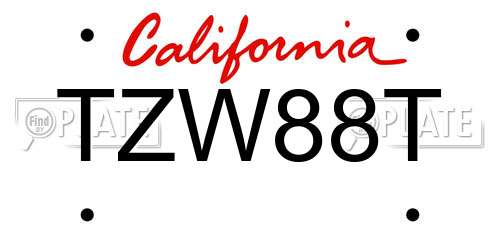 TZW88T California License Plate