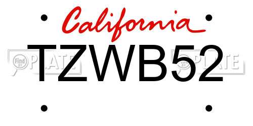 TZWB52 California License Plate