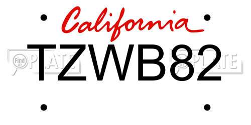 TZWB82 California License Plate