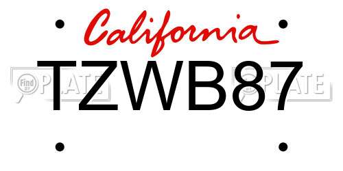 TZWB87 California License Plate