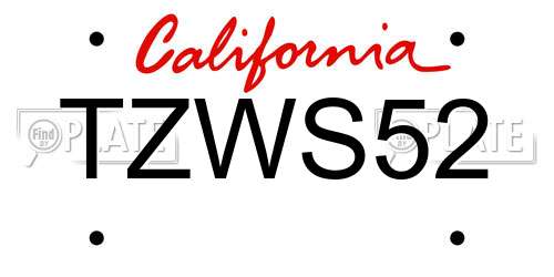TZWS52 California License Plate