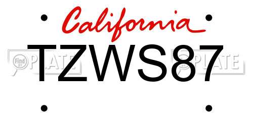 TZWS87 California License Plate
