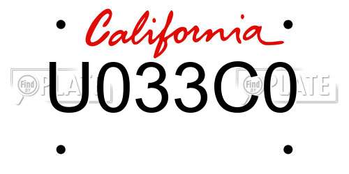 U033C0 California License Plate