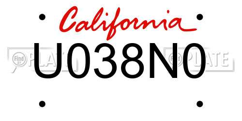 U038N0 California License Plate