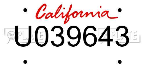 U039643 California License Plate