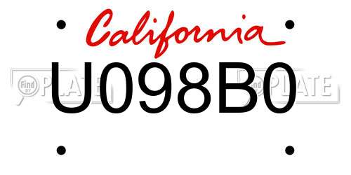 U098B0 California License Plate