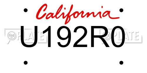 U192R0 California License Plate