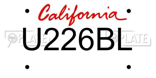 U226BL California License Plate