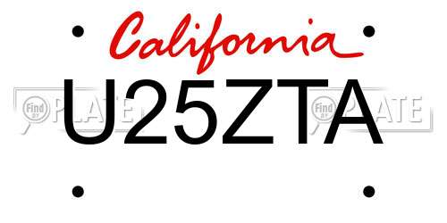 U25ZTA California License Plate