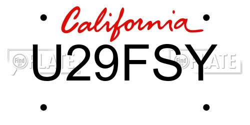 U29FSY California License Plate