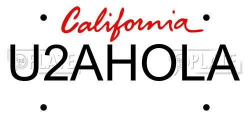 U2AHOLA California License Plate