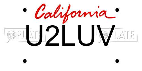 U2LUV California License Plate