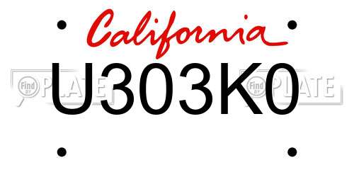 U303K0 California License Plate