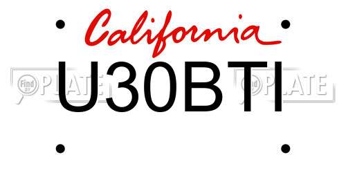 U30BTI California License Plate