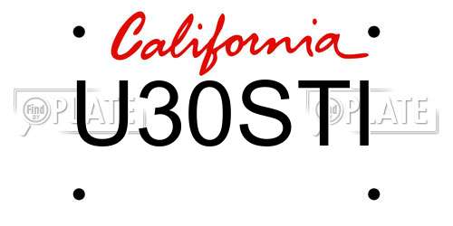 U30STI California License Plate
