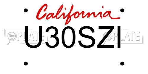 U30SZI California License Plate