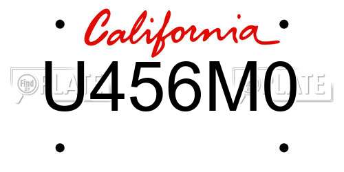 U456M0 California License Plate