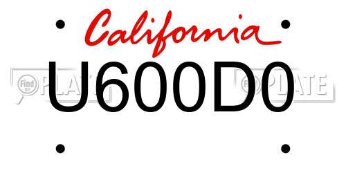 U600D0 California License Plate