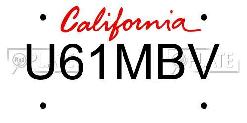 U61MBV California License Plate