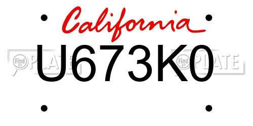 U673K0 California License Plate