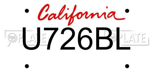 U726BL California License Plate