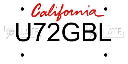 U72GBL California License Plate