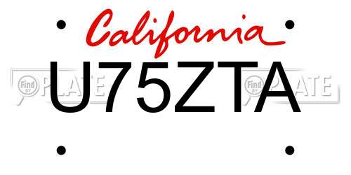 U75ZTA California License Plate