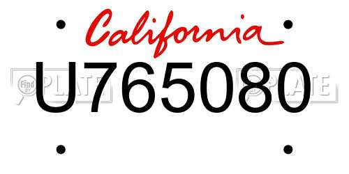 U765080 California License Plate