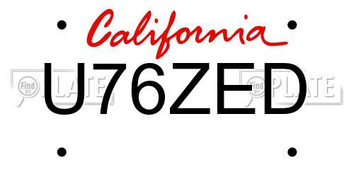 U76ZED California License Plate
