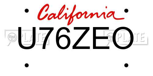 U76ZEO California License Plate